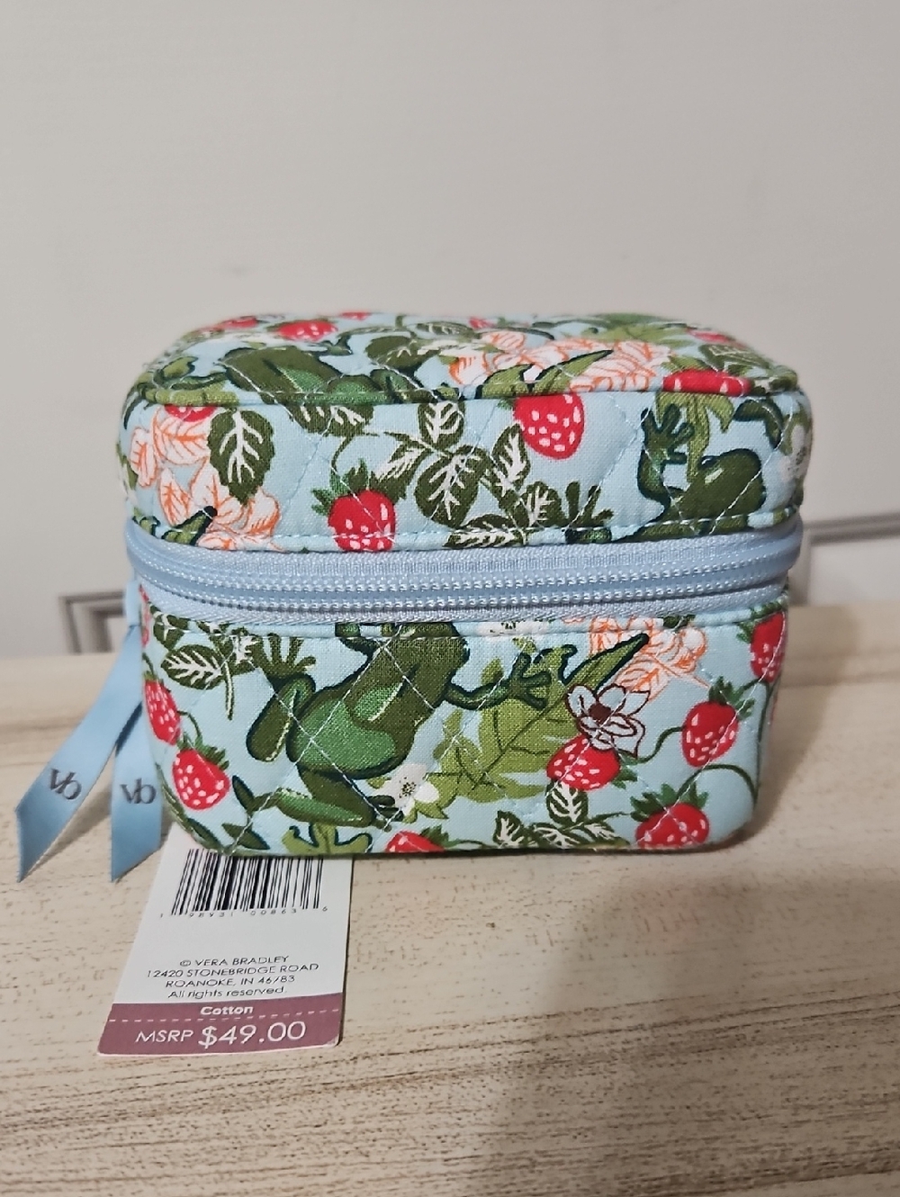 Vera Bradley Light Blue Floral Strawberry Jewelry Case